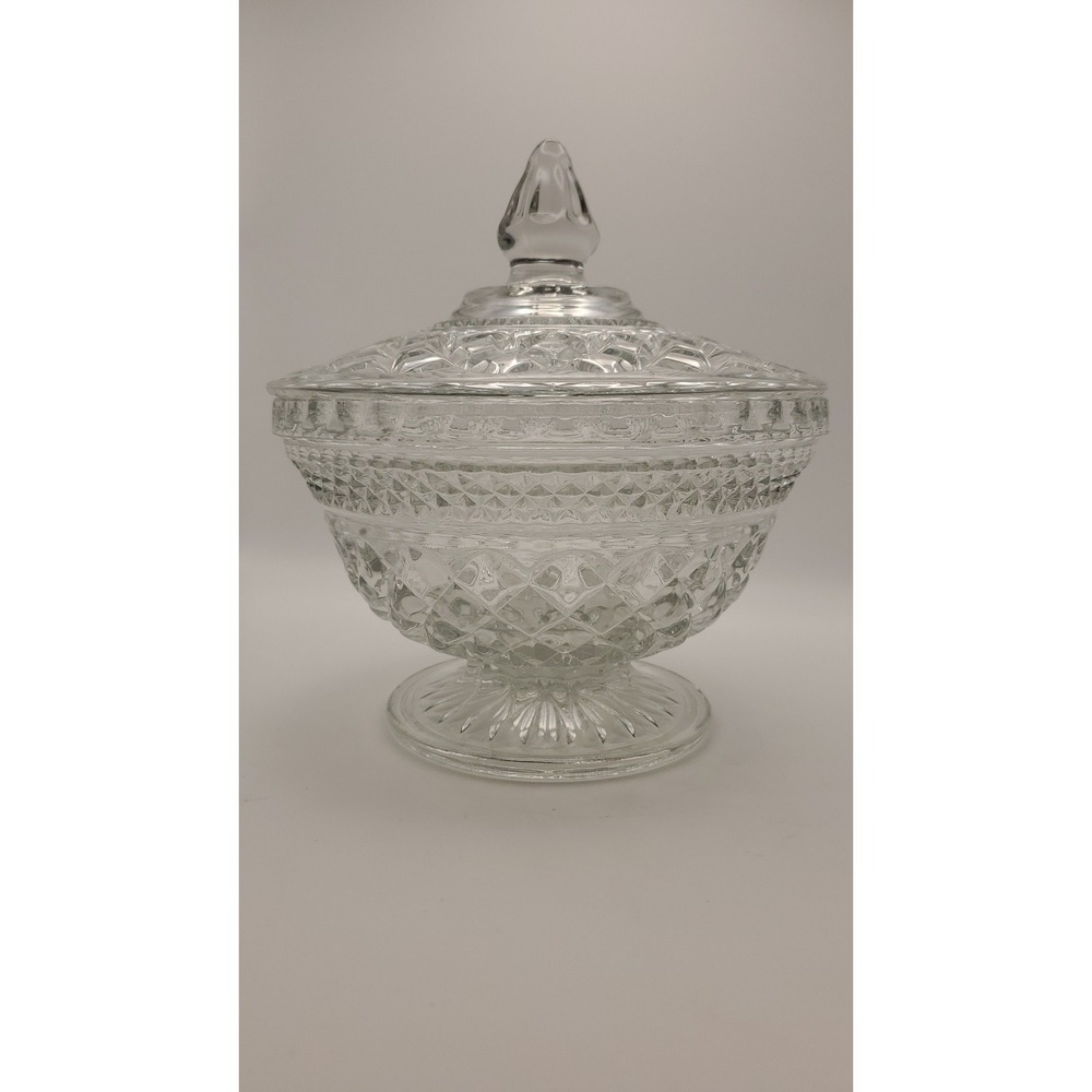 #3 Anchor Hocking Wexford LARGE Clear Glass Covered Candy Dish with Lid, Vintage